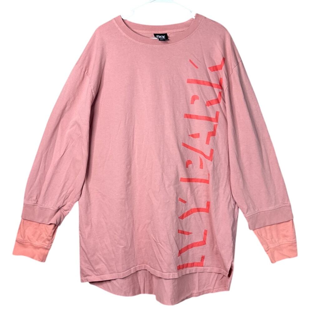 Ivy Park Oversized Long Sleeve Layered Sleeve T-Shirt Shadow Logo Pink SZ XXL